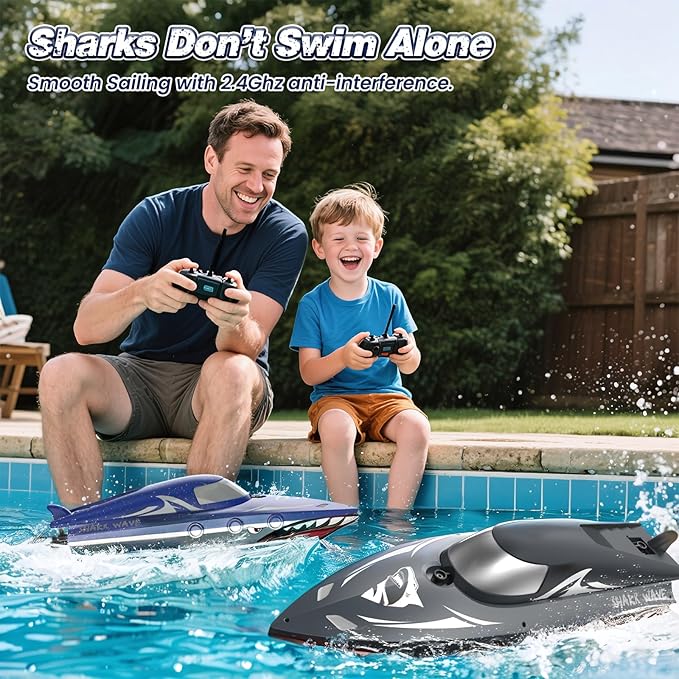Shark RC Boat for Kids & Adults,2.4GHz High Speed Remote Control Racing Boat W/ Dual Battery 50 Min Runtime,Waterproof,Fast Remote Control Toy Gift Kids 8-12, Ideal for Pools & Lakes,Realistic Grey