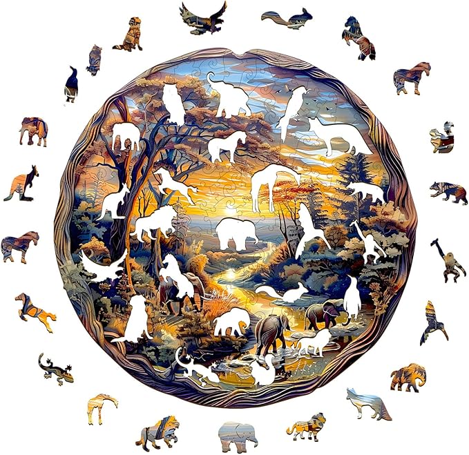 Wooden Puzzles for Adults, Wooden Jigsaw Puzzles for Adults Kids, Elephant at Sunset-2 Unique Shaped Wood Puzzles Adult, Creative Birthday Gifts for Friends Family Game (8.5 * 8.4in 100pcs)