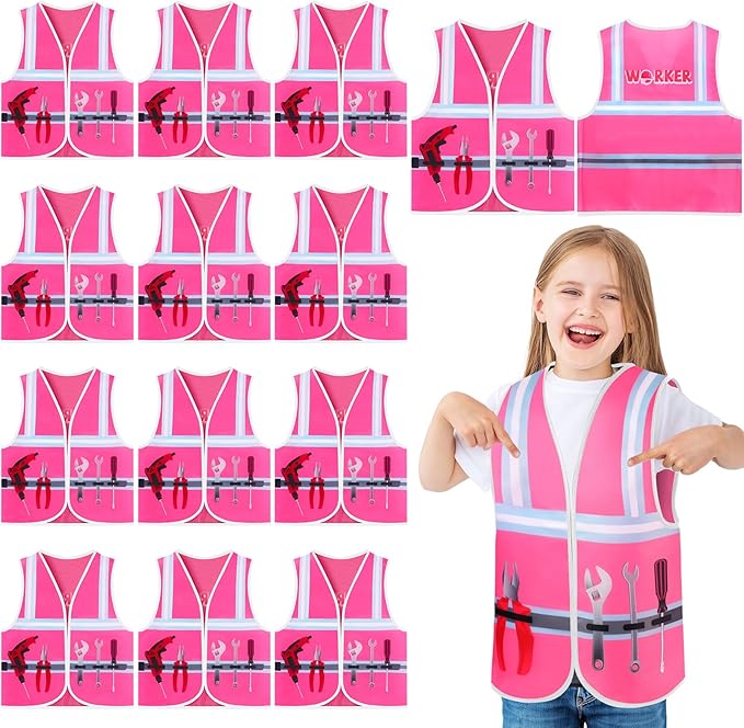 Panitay 12 Pcs Kids Community Helper Dress up Vest, Boy & Girl Career Cosplay Party Costume for Toddlers Occupation Role Play
