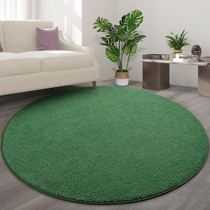 FlyDOIT Round Area Rugs for Bedroom Living Room, 4x4 Green Super Soft Comfy Thickened Memory-Foam Indoor Circle Carpets, Modern Aesthetic Minimalist Carpet for Boys Girls Adults Nursery Home Décor