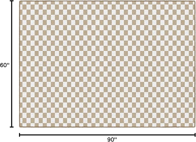 Flagship Carpets Schoolgirl Style Brown and White Checkerboard Educational Area Rug for Kids Room Seating Décor, Children's Classroom, Play Carpet for Teaching and Playroom, 5' x 7'6", Neutral