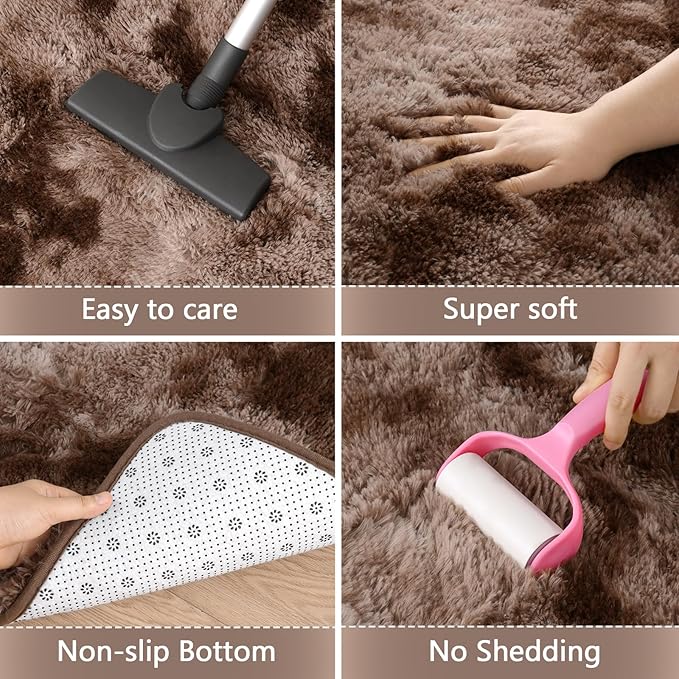 AROGAN 2x6 Feet Soft Runner Rugs for Bedroom Plush Fluffy Rug, Shag Furry Area Rug Carpet Non Shedding for Nursery Children Kids Girls Room Home Hallways Decorative, Brown and White