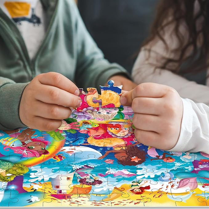 QUOKKA 100 Piece Puzzles for Kids Ages 8-10 – 3XSET Puzzles for Kids Ages 4-6 – Search & Find Mermaids Unicorns Kid Activities Included for 5-8 Year Old – Toddler Learning Toy Game Gift for Girls