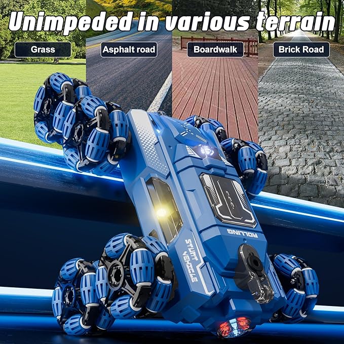 Cool 8 Wheel Gesture Control RC Stunt Car , Birthday Toys Gifts for 6 7 8-12 13 14 Year Old Boys , 2.4Ghz Hand controlled Remote Control Transform Drift Cars , Double Sided Climbing with Music & Spray