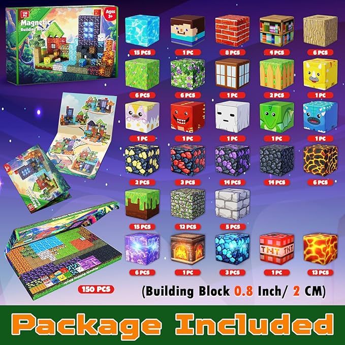 150 PCS Magnetic Blocks with Light Blocks - Magnet Tiles Toys for Kids, Boys and Girls, Magnetic Building Blocks Cubes, Stacking Magnets for Kids, Birthday Gifts for Boys and Girls Age 3+ Years Old