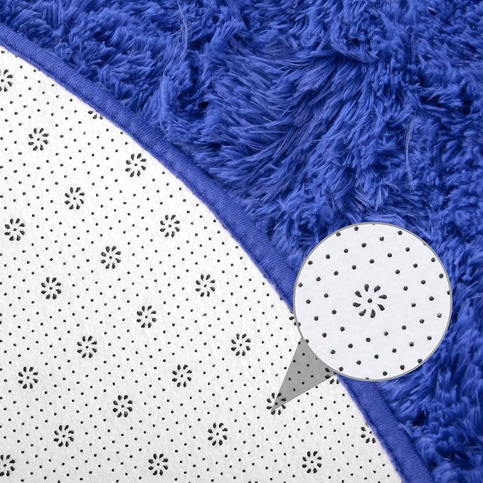 junovo Round Rug 5x5 Feet Fluffy Soft Area Rugs for Kids Girls Room Princess Castle Plush Shaggy Carpet Cute Circle Nursery Rug for Kids Girls Bedroom Baby Room Home Decor Circular Carpet, Navy Blue