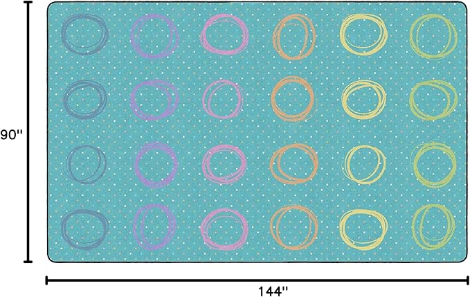 Flagship Carpets Smiley Circle Sampler Abstract Educational Area Rug for Kids Room Seating Décor, Children's Classroom, Play Carpet for Teaching and Playroom, Seats 24, 7'6"x12', Blue & Multi