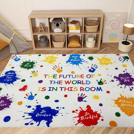 Colorful Positive Affirmation Kids Rug, Inspirational Motivational Quotes Washable Area Rug for Kids Bedroom, Non-Slip Play Mat Ultra Soft Indoor Plush Rugs for Playroom Classroom Nursery Decor