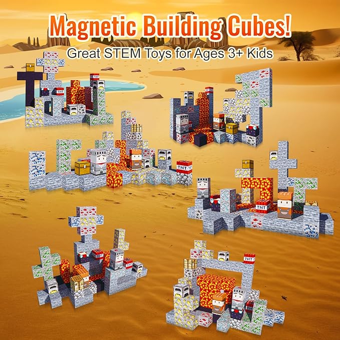 Magnetic Blocks-110pcs Build Mine Magic Magnet 3D Craft World Set,Magnetic Blocks Le Building go Toys for Kids,STEM Sensory Toys for Toddlers Birthday Gifts,Constructions Toys for Boys & Girls Age 3+