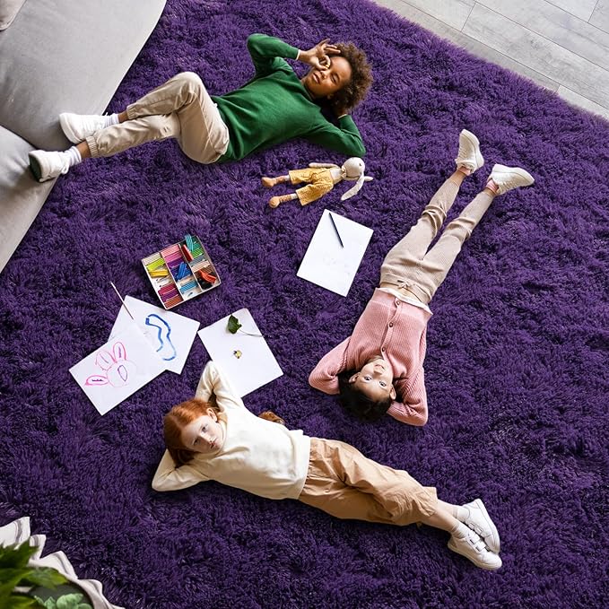 Super Fluffy 8x10 Rugs for Living Room, Modern Shag Purple Area Rugs, Soft and Cozy Plush Large Under Bed Carpet for Kids, Girls Boys and Teens Decorations for Bedroom Dorm Nursery Classroom