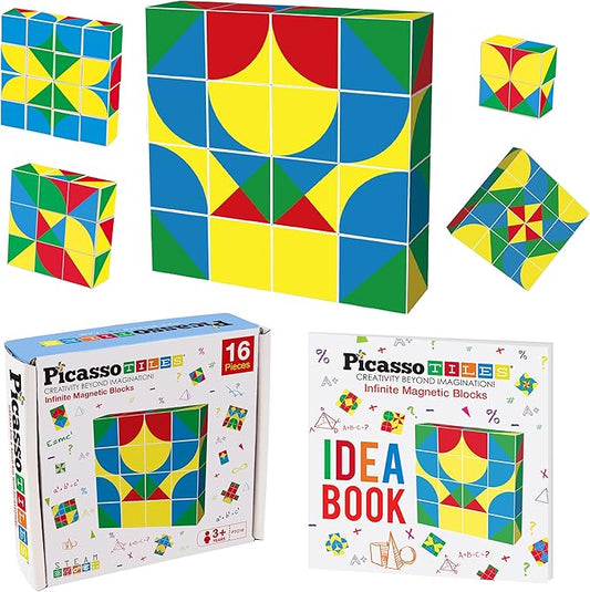 PicassoTiles 1" Infinite Magnetic Puzzle Game Magic Pixy Cube Puzzles Brain Teaser Set w/Free Ideabook Kids Toy Magnet Pattern Block Matching Card Challenge Toys Inspiration STEM Learning PTC16