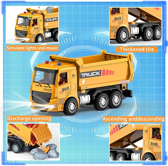 Construction Toys for Toddlers 6-12 Year Boys Girls, Remote Control Truck and Cement Mixer Truck, Kids Ideal Birthday Party Present