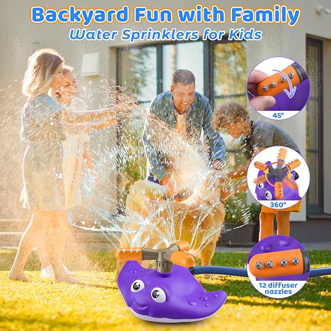 3 in 1 Water Baseball Summer Toys Sprinkler for Kids, Toddler Outdoor Toys Sprinklers for Yard with 2 Sprinkler Heads, 360° Roating Water Toys Attache to Garden Hose Backyard Pool Party Outdoor Games