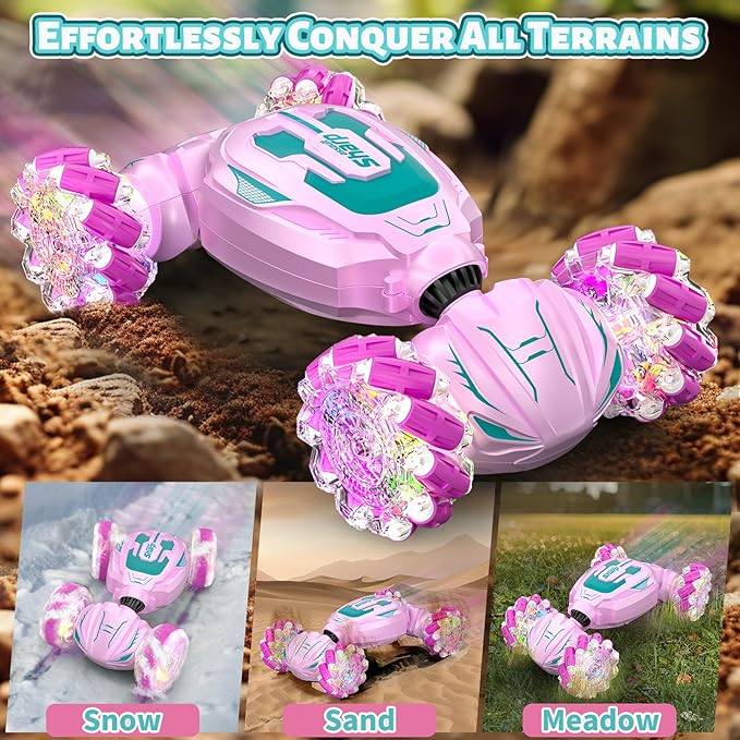 Gesture Sensing RC Stunt Car, Pink Remote Control Car for Girls Birthday Gifts, Pink RC Car for Kids Age 6-12, 2.4Ghz Hand Controlled Twist Cars, 360° Rotating Cars Toy for Girls Age 8 9 10 11+