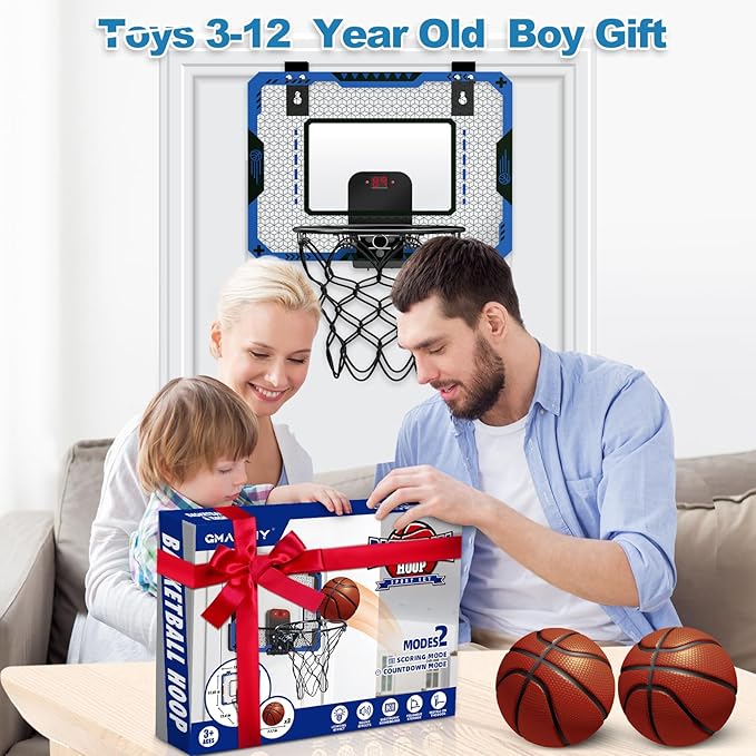 Basketball Hoop Indoor for 5 6 7 8 9 10+ Year Old Boys Kids, Mini Basketball Hoop with Electronic Scoreboard Over The Door, Birthday Gift Sport Toys