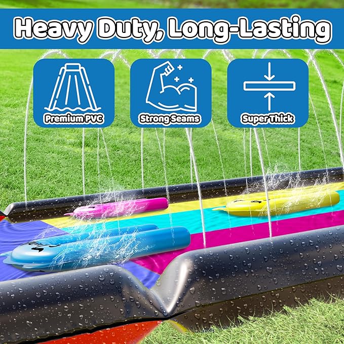 JAMBO 20Ft Premium Slip Splash and Slide with 3 Bodyboards, Heavy Duty Water Slide- Advanced 3-Way Water Sprinkler System, Backyard Waterslide Outdoor Water Toys n Slides for Kids Splash Pad