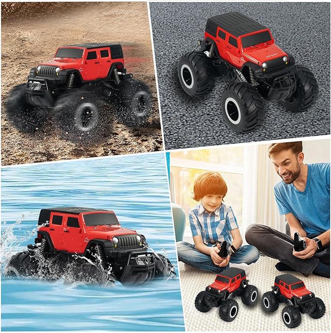 Carox Remote Control Amphibious Car Toys for Boys 360°Spin Off-Road RC Truck for All Terrain - 1:16 IPX7 Waterproof RC Monster Truck Pool Toys Birthday Gifts for Kids