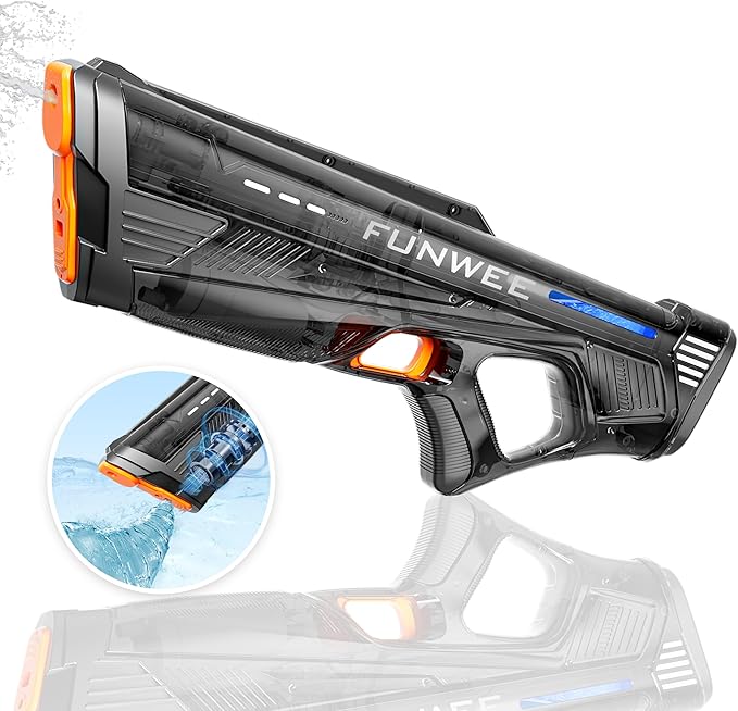 Electric Water Gun for Adults Kids, Powerful Automatic Squirt Gun, High Powered Shooting 100+ Times, Long Range, Auto Water Blaster, Outdoor Water Toy Game Pool (Transparent Black)