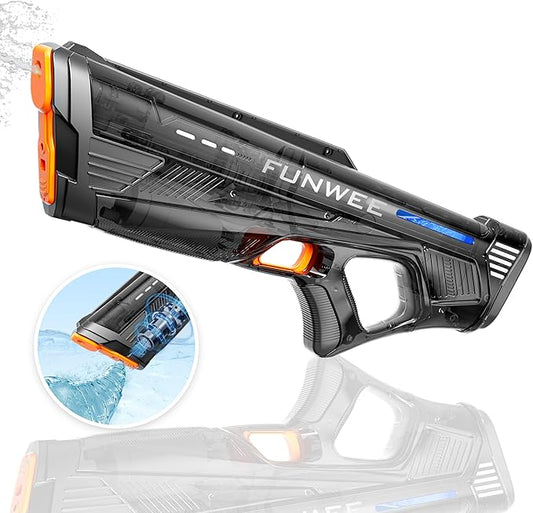 Electric Water Gun for Adults Kids, Powerful Automatic Squirt Gun, High Powered Shooting 100+ Times, Long Range, Auto Water Blaster, Outdoor Water Toy Game Pool (Transparent Black)
