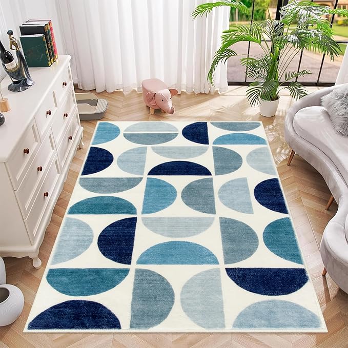 Lahome Boho Bedroom Rug, 4x6 RugUltra-Thin Blue Rug for Living Room,Modern Non-Slip Machine Washable Area Rugs Non Shedding Office Rug for Dining Room Kids Classroom (4x6,Blue)