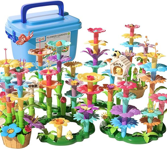 TEMI 138 PCS Flower Garden Building Toys for Girls Toys, Educational STEM Toy and Preschool Garden Play Set for Toddlers 3 4 5 6 7 8 Year Old Kids Boys Girls, Flower Stacking Toys for Kids Age 3-6