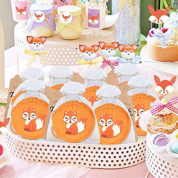 15 Pack Fox Mini Coin Purses with Keyring for Woodland Animals Forest Wild One Camp Themed Goodie Bag Stuffer, Present for Friends, Creative Souvenirs, Kids Birthday Party,Orange