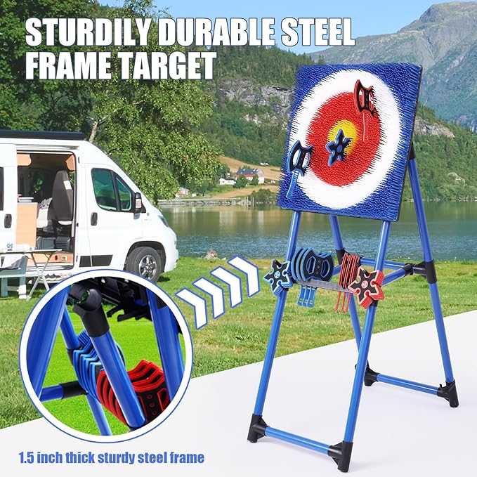 Axe Throwing Game for Backyard - 8 Throwing Axes Set - Deluxe Foldable Plastic Axe Throwing Target Game for Adults Kids, Outdoor Games Carnival Games