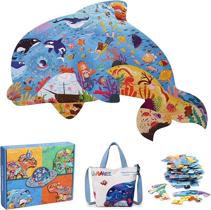 Floor Puzzle Suitable for Children Aged 3-10, Unique Large Irregular Animal Shaped Art Puzzle Suitable for Boys and Girls 36 Pieces Toys As Gifts for Children (Dolphin)