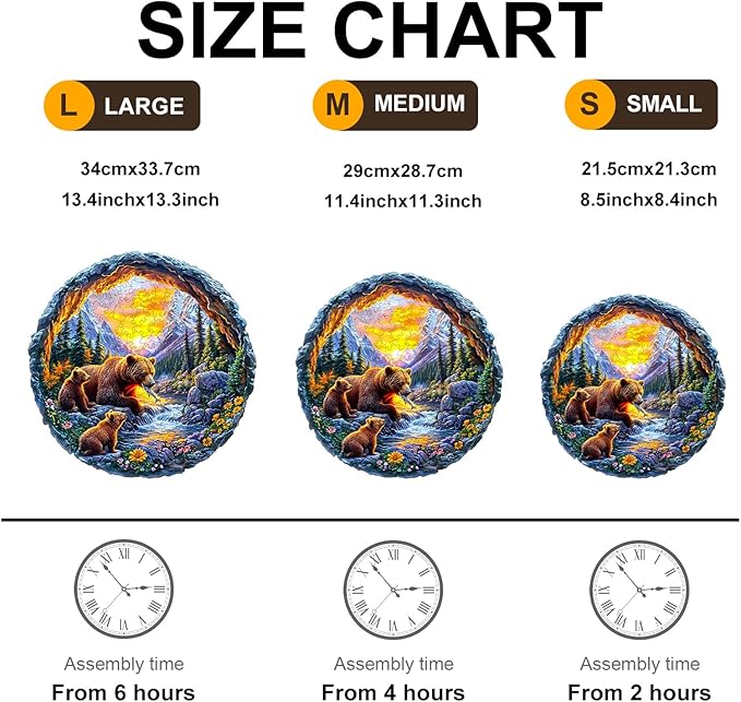 KAAYEE Wooden Puzzles for Adults 200 Pieces Visual 3D Bear Family Wooden Jigsaw Puzzles for Adults Animal Wood Puzzle Gifts for Mom Mother's Day Adult Kids Bear Puzzle(11.4 * 11.4in)