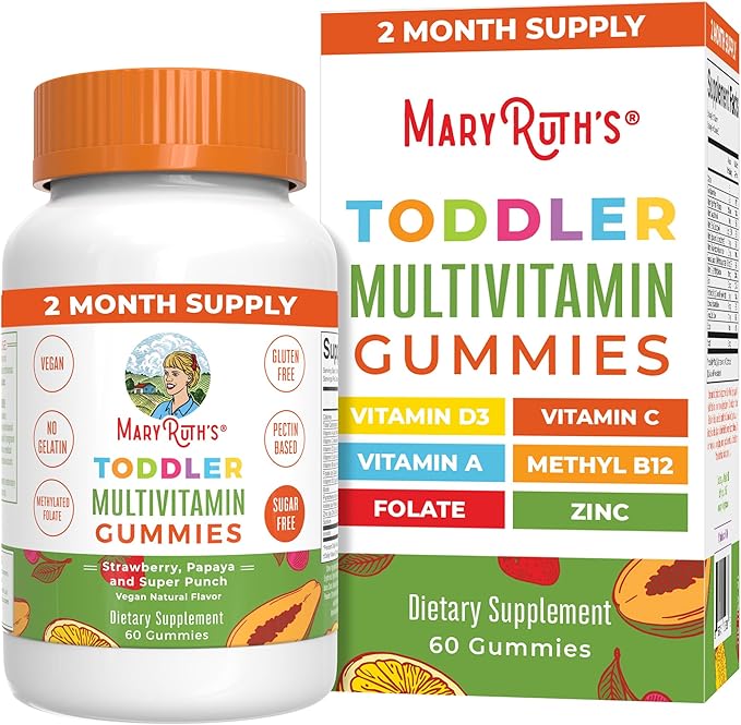 MaryRuth Organics Sugar Free Vitamin Gummies for Kids Age 2 | 2 Month Supply Multivitamin with Vitamin C, D3, Zinc | 1 Gummy Per Day | Toddler Vitamins | Sugar Free | Vegan | Non GMO | 60 Count