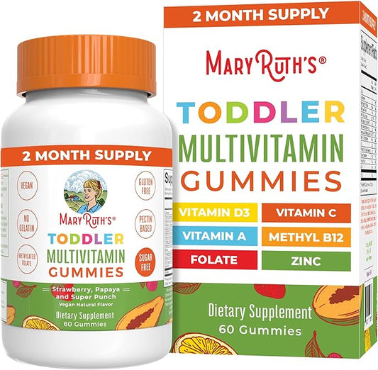 MaryRuth Organics Sugar Free Vitamin Gummies for Kids Age 2 | 2 Month Supply Multivitamin with Vitamin C, D3, Zinc | 1 Gummy Per Day | Toddler Vitamins | Sugar Free | Vegan | Non GMO | 60 Count