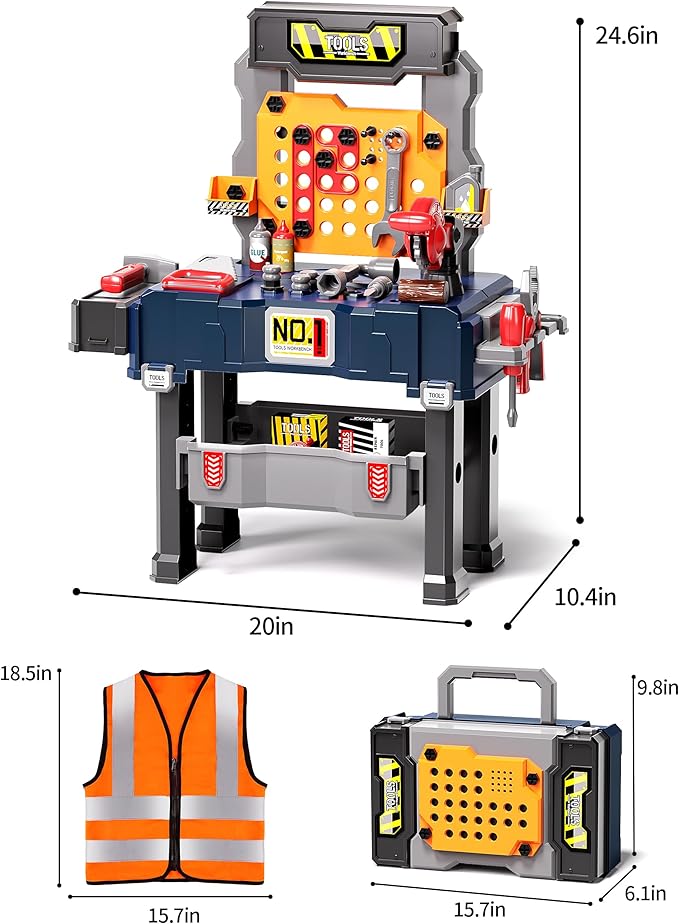Deejoy Kids Tool Bench with Realistic and Electric Drill, Construction Workbench Toys for Toddlers 3-5, Toddler Bench Set for Boys & Girls Age 3-4 (with Work Clothes)