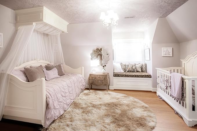 ONASAR Tie-Dye Beige Round Area Rug 4ft, Soft Bedroom Circle Rugs Floor Mats for Kids Girls Teen Room, Kawaii Fluffy Plush Shaggy Carpet for Baby Nursery Living Room Playroom Home Decor