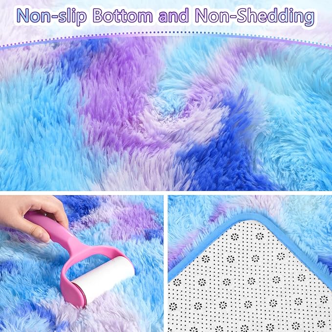 AROGAN 8x10 Feet Soft Runner Rugs for Bedroom Plush Fluffy Rug, Shag Furry Area Rug Carpet Non Shedding for Nursery Children Kids Girls Room Home Hallways Decorative, Blue and Purple