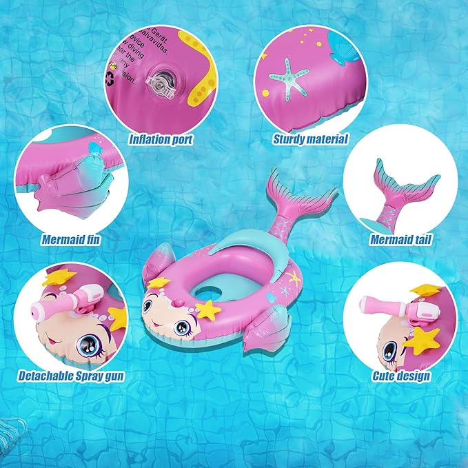 Kids Inflatable Pool Float with Integrated Squirt Gun,Fun Ride,on Float for Toddlers(Ages 3-8), Exciting Swimming Pool Toy for Boys and Girls