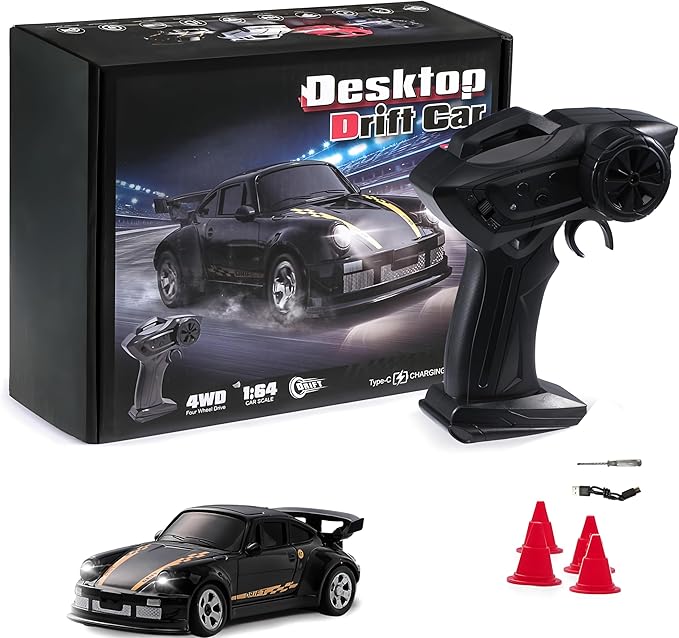 RC Drift Car, 1/64 Scale Mini Drift Cars, 2.4GHz Adjustable Throttle High Speed Remote Control Car, RTR 4WD Fast RC Cars with Lights, Hobby Race Vehicle Toy Birthday Gift for Kids, Boys, Girls, Adults