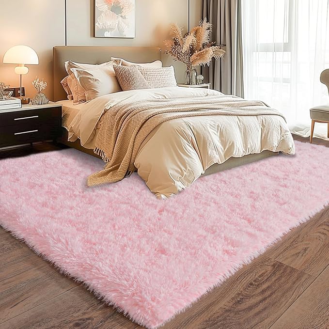 Super Fluffy 6x9 Rug for Bedroom, Modern Shag Pink Area Rugs, Soft and Cozy Plush Large Carpet for Kids, Girls Boys and Teens Decorations for Living Room Dorm Nursery Classroom