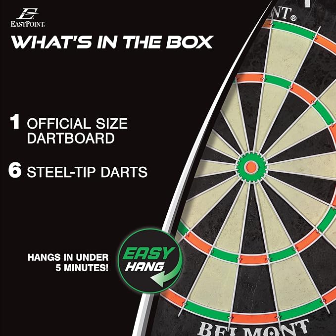 EastPoint Sports EastPoint Blacklight Dartboard - Official Size Bristle Dartboard with Glowing Segments and Dart Flights