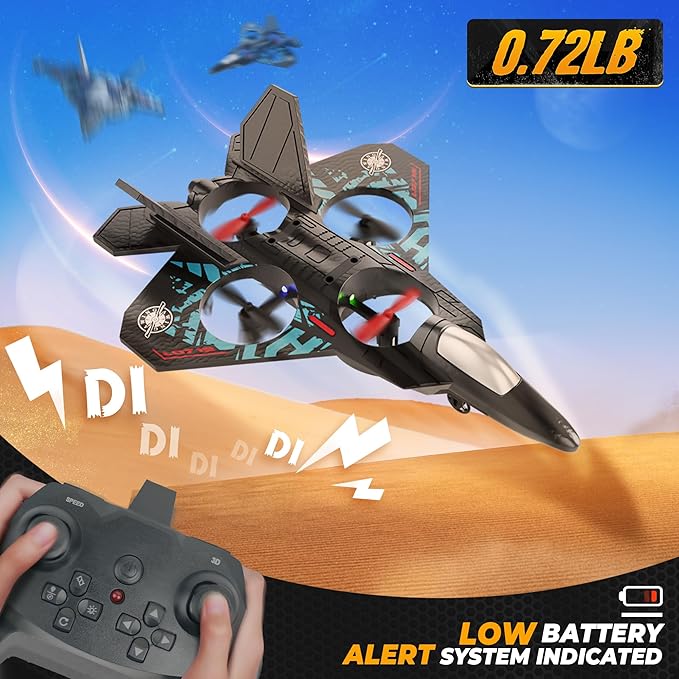 BEZGAR Drones for Kids | 2.4GHZ RC Plane, 6-axis Gyro Remote Control Airplane, RC Helicopter, 360° Flip Fighter Jet Toy with Colorful LED Navigation Light Gray