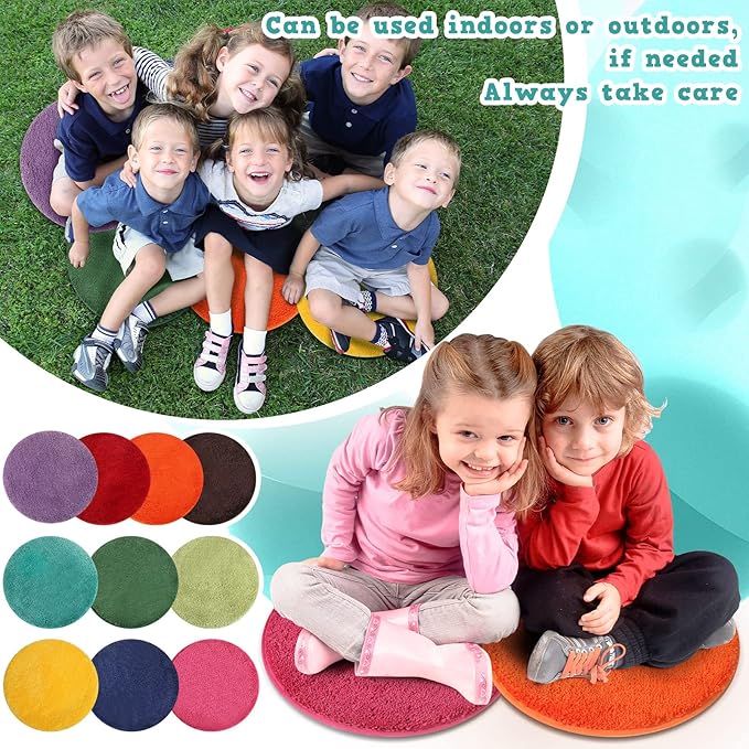 Children's Mats 18 Inch Kids Carpet Circle Seats Multi Color Rug Mats Round Soft Warm Floor Cushions for Classroom Library Group Activity Spot Marker Play Areas(30 Pieces)