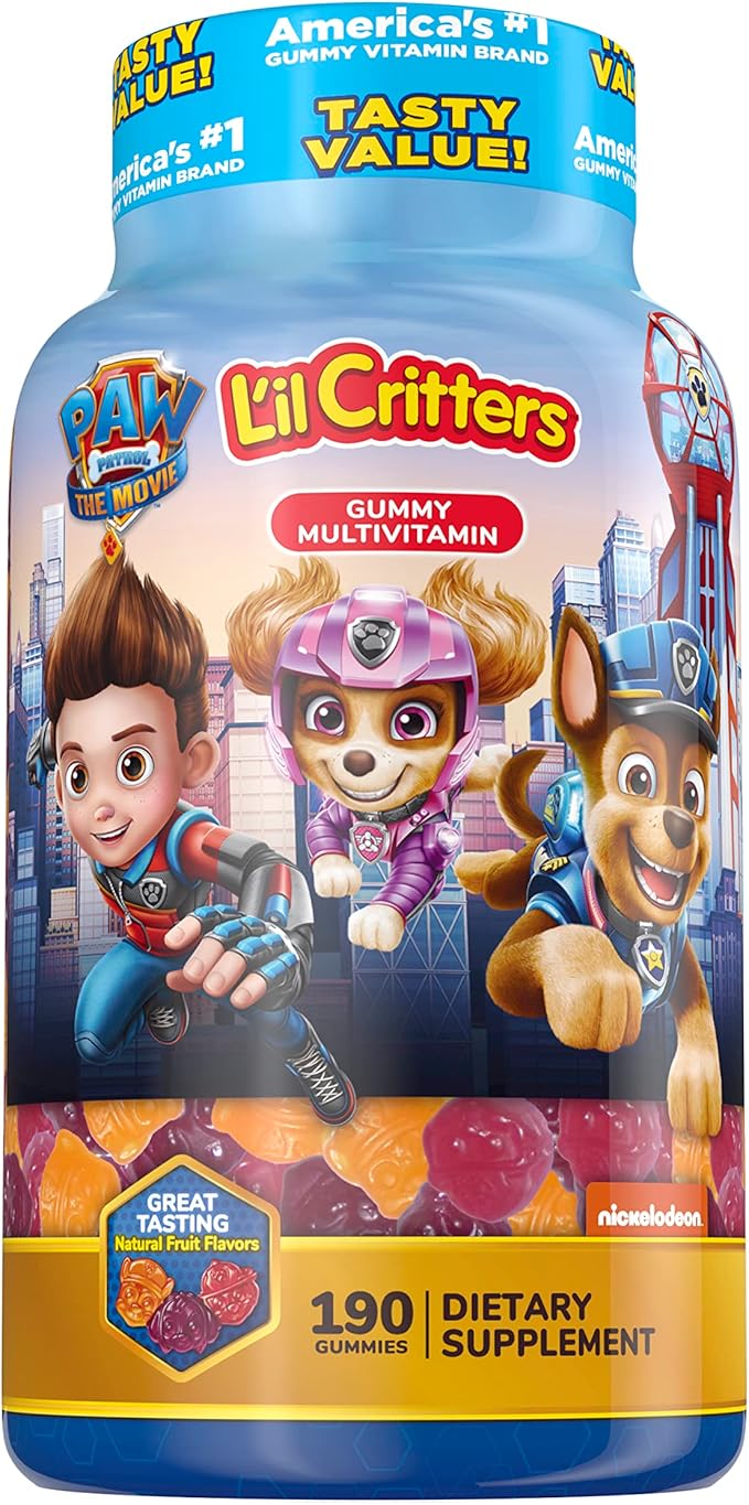 L’il Critters Calcium + D3 Daily Gummy Supplement for Kids, for Bone Support, Orange, Strawberry & Paw Patrol Gummy Vites Daily Gummy Multivitamin for Kids, Vitamin C, D3 for Immune Support Cherry