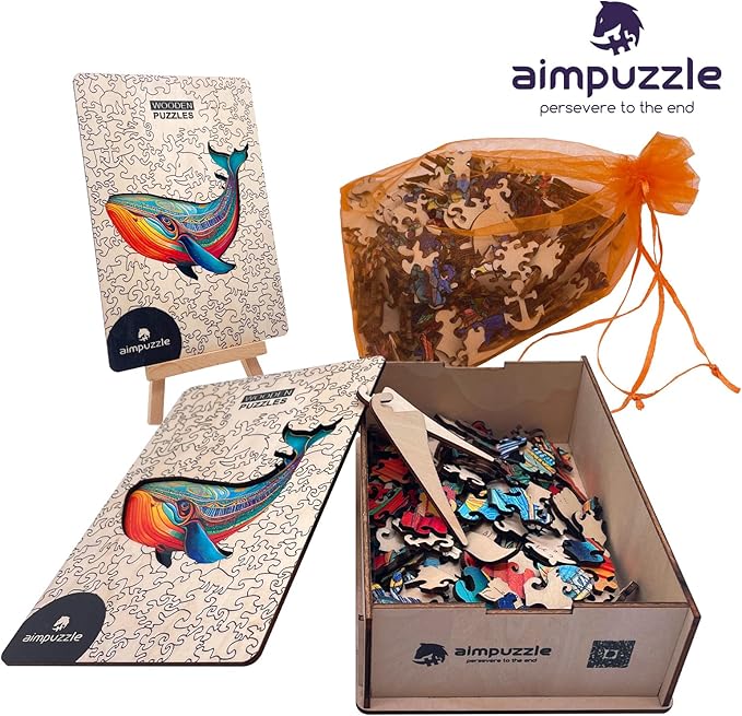 Wooden Puzzles for Adults, Whale Unique Shaped Wooden Jigsaw Puzzle, Ocean Animals Wood Cut Puzzles, Birthday Holiday, 170 Pieces, 10.23"x12.79"