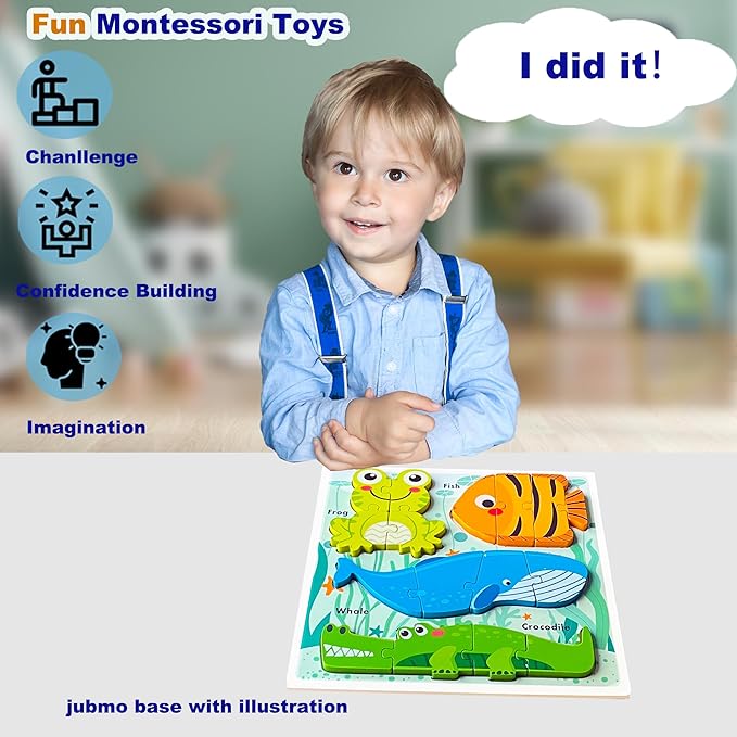 Wooden Toddler Puzzles Ages 1-3,Montessori Jigsaw Puzzle for Toddlers 1-3,Learning Toys for Kids 2-4 Years Old, Educational Gifts for Boys Girls 2-3