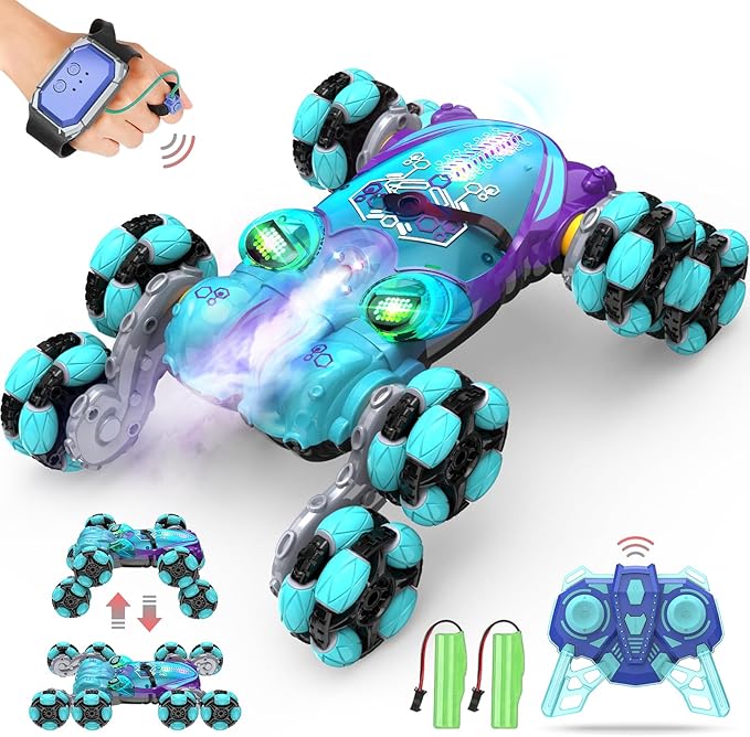 ATHLERIA 8WD Gesture Sensing Rc Stunt Car Toys for Boy Age 8-13,Octopus Remote Control Cars with Spray Lights,Racing Drift Car,Christmas Birthday Easter Gifts for Boys Girls Teens 8 Years and up