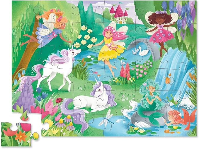 Crocodile Creek 36-Piece Jigsaw Floor Puzzle - Fun Floor Puzzles for Kids Ages 3-5 - Heavy-Duty Shaped Box for Storage - Magical Friends - 24" W x 18" H Finished