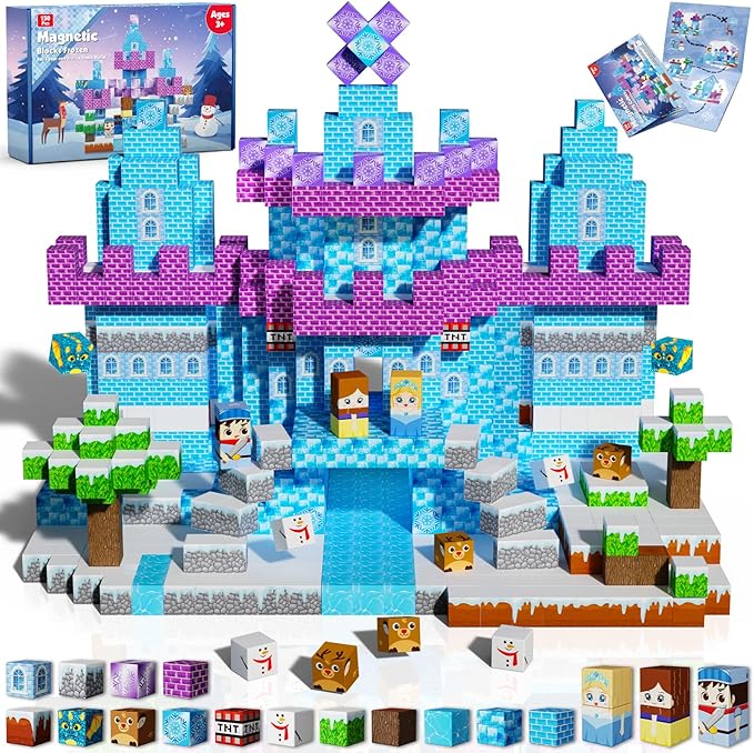 Magnetic Blocks - 150PCS Magnetic Blocks Build Ice Castle - Magnetics Toys for Montessori Toddler Christmas Birthday Gifts - STEM Sensory Toys for 3 4 5 6 7 8 9 10 Year Old Girls