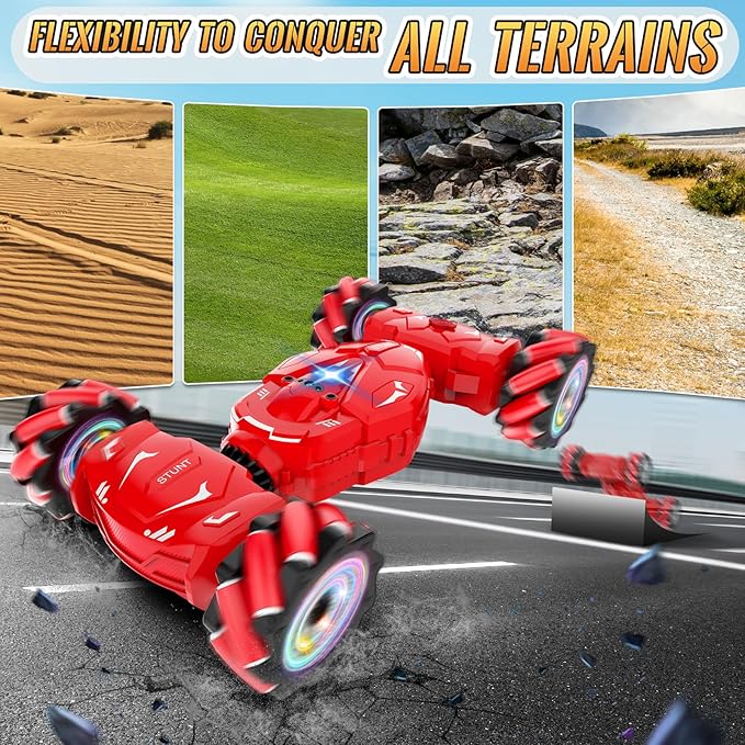 Pristar RC Stunt Cars, Gesture Sensing Remote Car Toys for 6-12 Boys Girls, 2.4Ghz Hand Remote Control Car with Spray Lights Music 360° Rotation 4WD Off-Road, Birthday Xmas Gifts for Kids Age 6-12