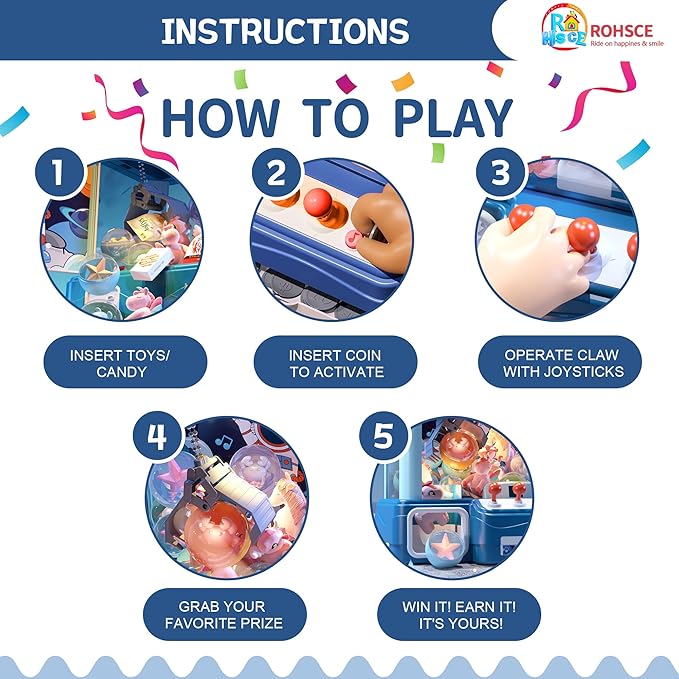 Claw Machine for Kids – Large Toy Claw Machine with Music Lights, Vending Machine Toy for Boys Girls, Includes Toys Inside, USB Rechargeable Candy Claw Game Machine for Kids Ages 4-12