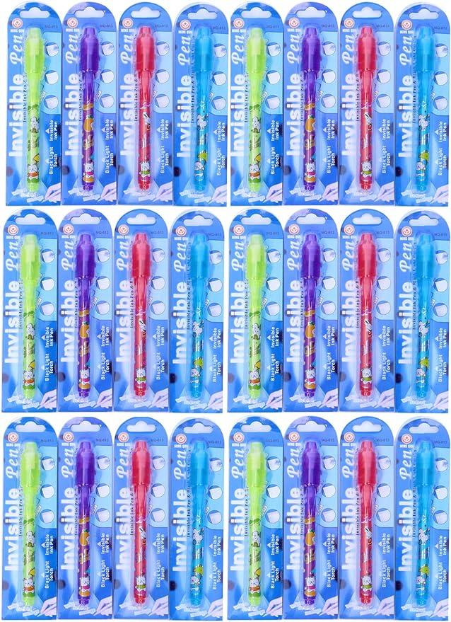 Invisible Ink Pen 24Pcs Spy Pen with UV Light Magic Marker Kid Pens for Secret Message and Birthday Party,Writing Secret Message for Easter Day Halloween Christmas Party Bag Gift