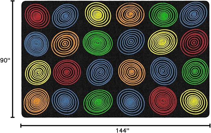 Flagship Carpets Circles Abstract Educational Area Rug for Kids Room Seating Décor, Children's Classroom, Play Carpet for Teaching and Playroom, Seats 24, 7'6" x 12', Black & Multi Color